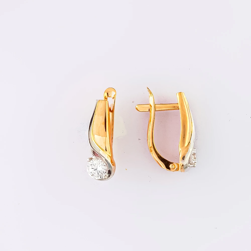 Серьги с фианитом из красного золота 585 пробы