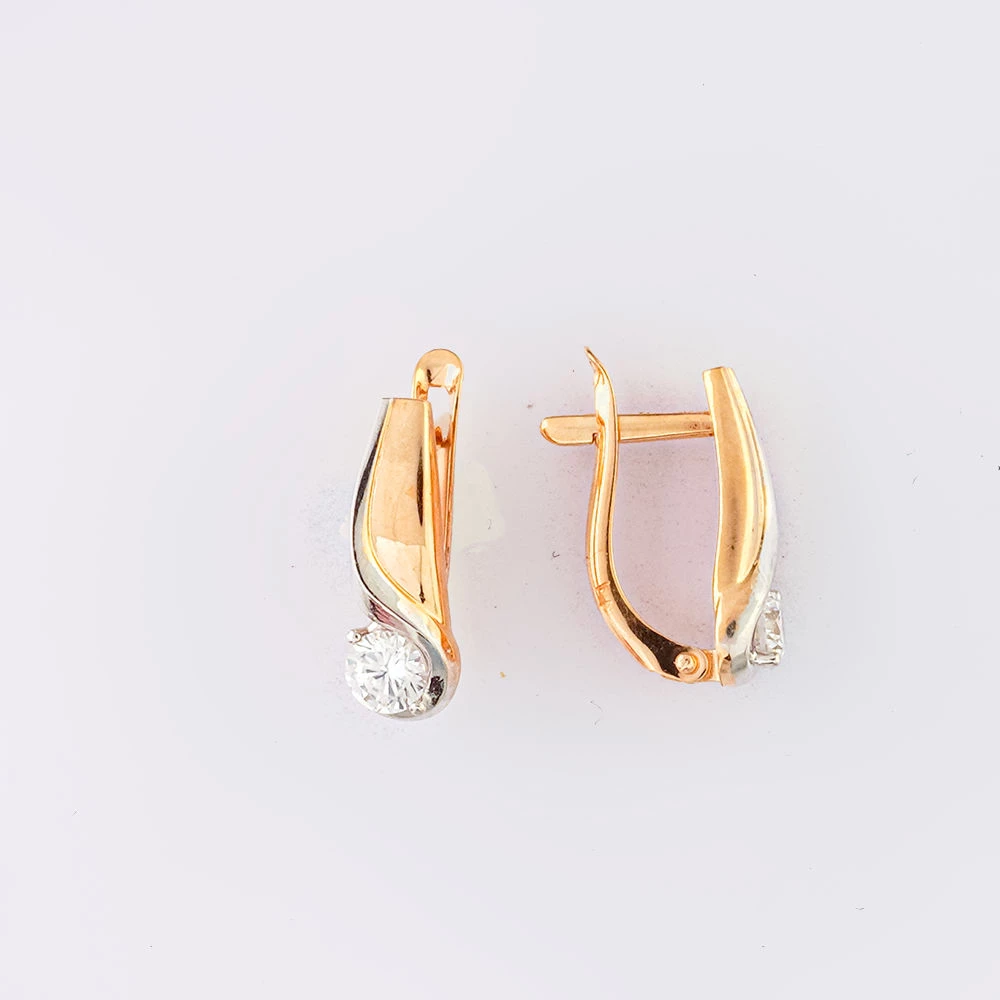 Серьги с фианитом из красного золота 585 пробы