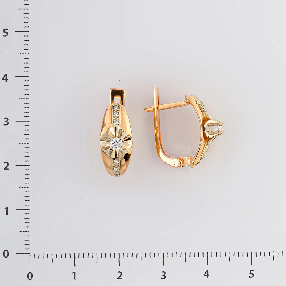 Серьги с фианитом из красного золота 585 пробы