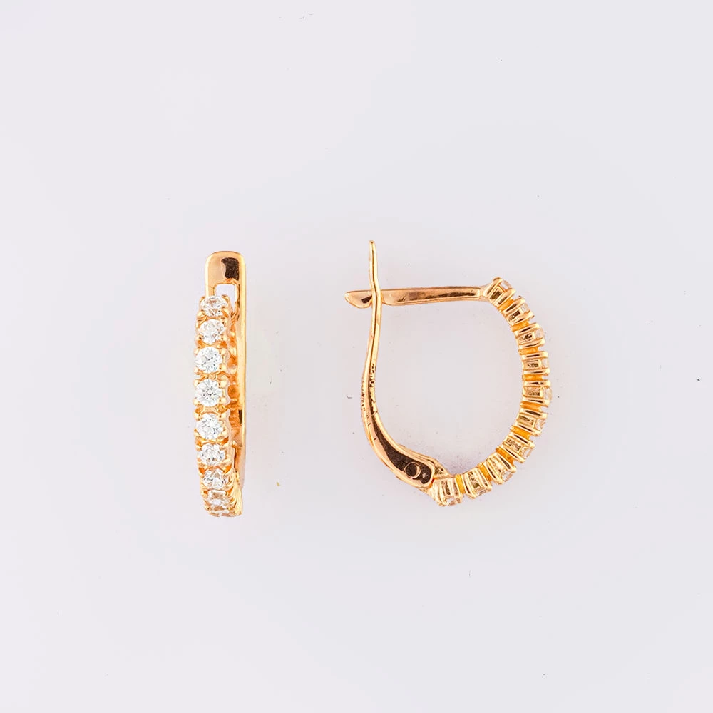 Серьги с фианитом из красного золота 585 пробы