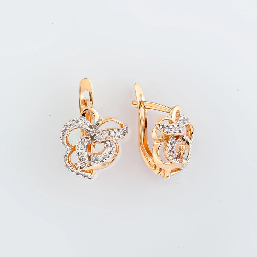 Серьги с фианитом из красного золота 585 пробы