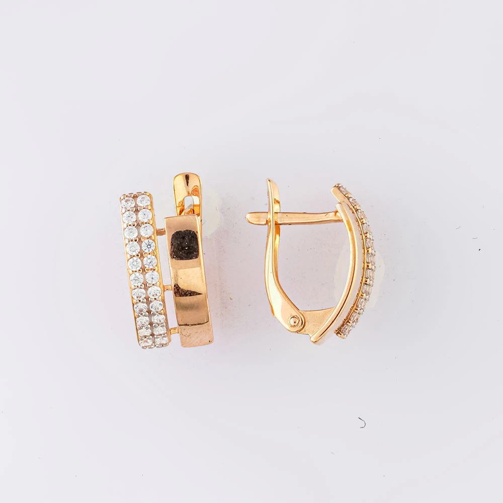 Серьги с фианитом из красного золота 585 пробы