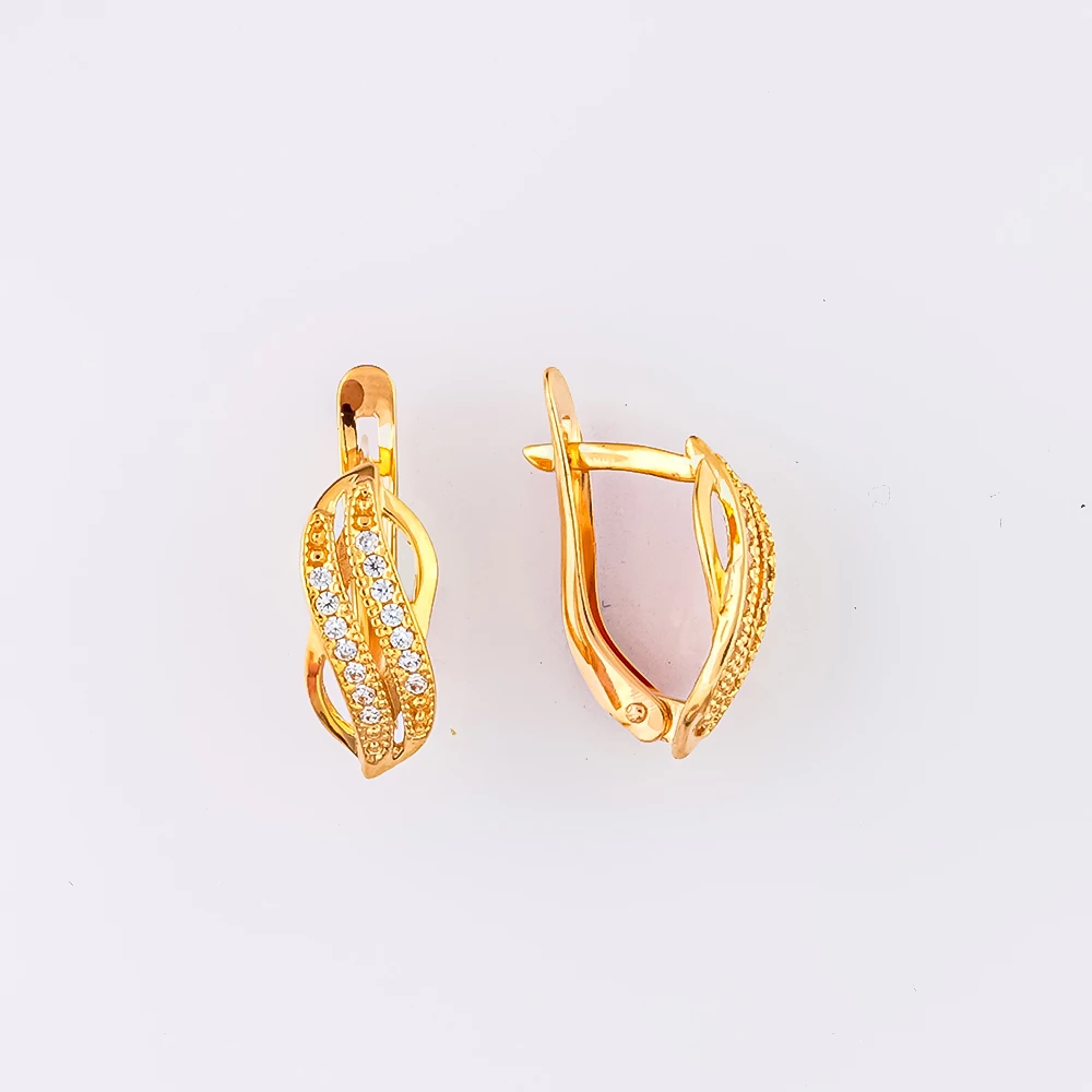 Серьги с фианитом из красного золота 585 пробы