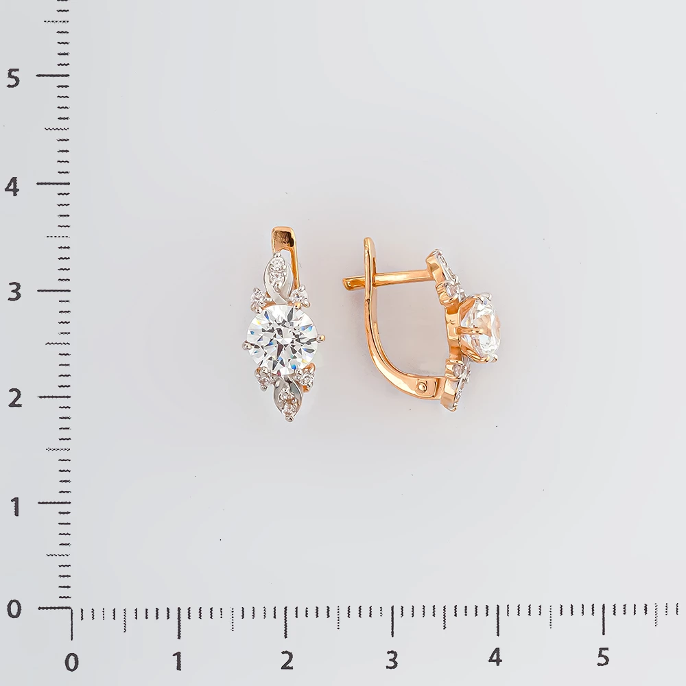 Серьги с фианитом из красного золота 585 пробы