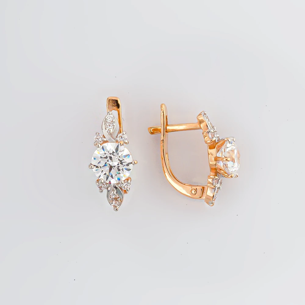 Серьги с фианитом из красного золота 585 пробы