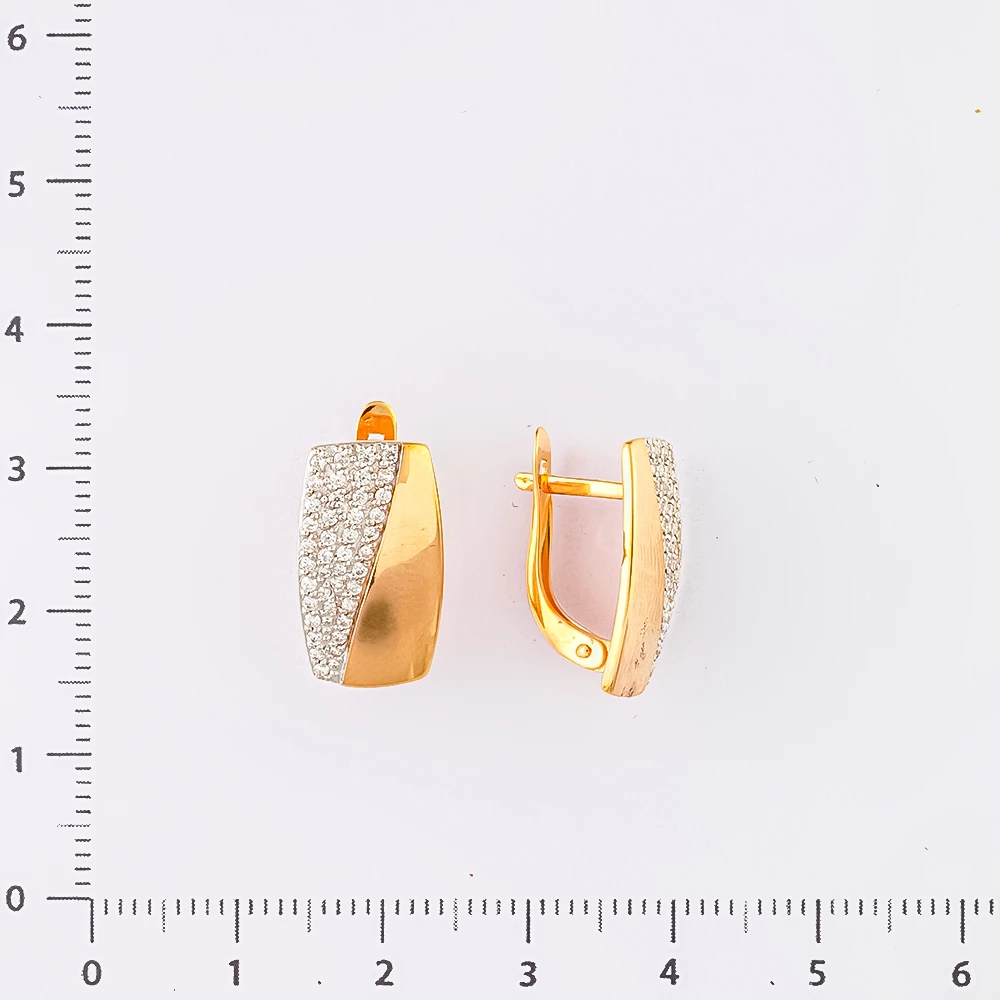 Серьги с фианитом из красного золота 585 пробы