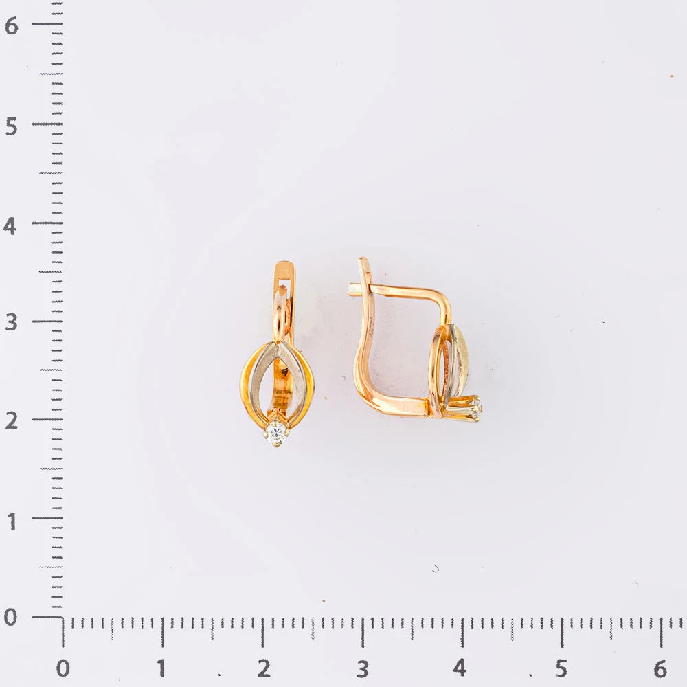 Серьги с фианитом из красного золота 585 пробы