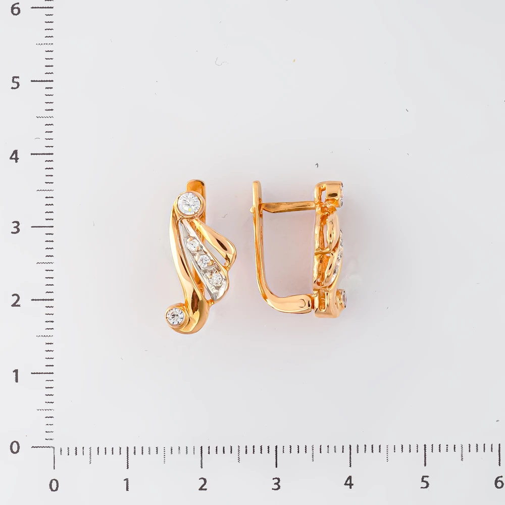 Серьги с фианитом из красного золота 585 пробы