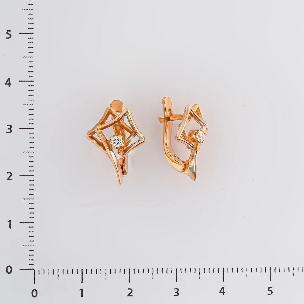 Серьги с фианитом из красного золота 585 пробы