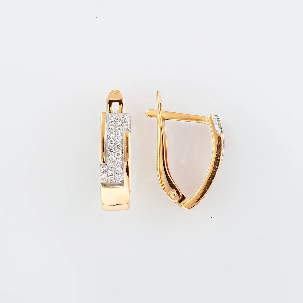 Серьги с фианитом из красного золота 585 пробы