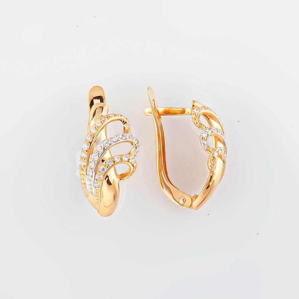 Серьги с фианитом из красного золота 585 пробы