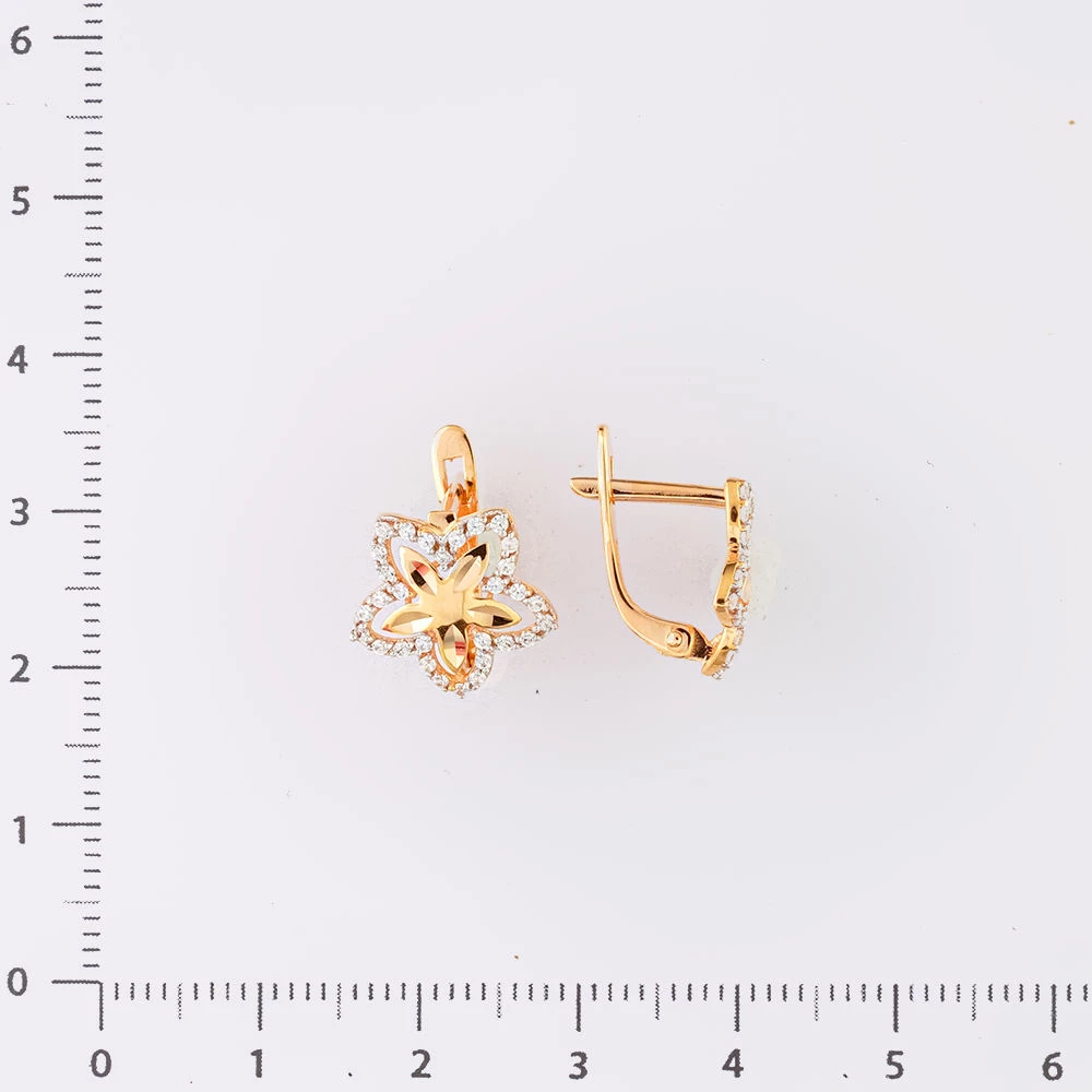 Серьги с фианитом из красного золота 585 пробы