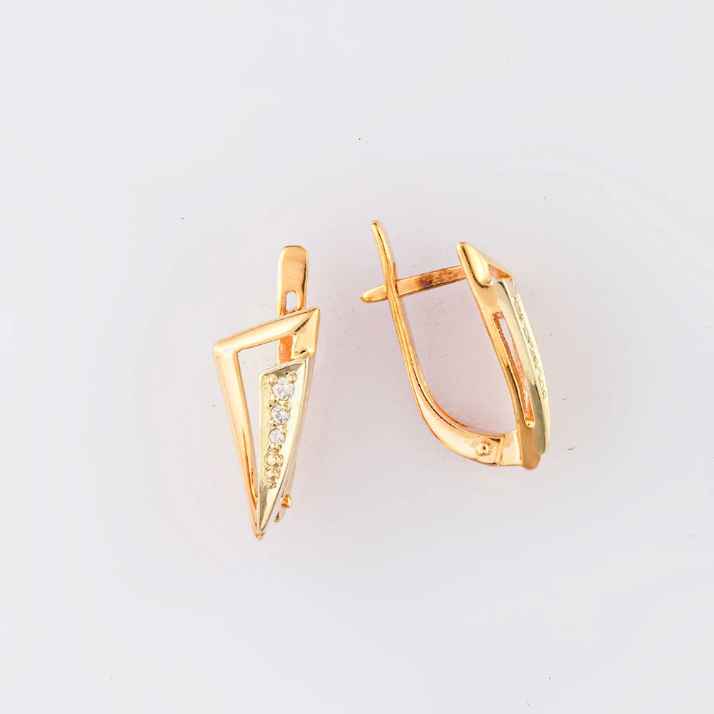 Серьги с фианитом из красного золота 585 пробы