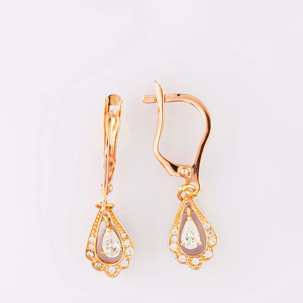 Серьги с фианитом из красного золота 585 пробы