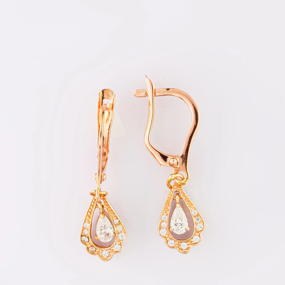 Серьги с фианитом из красного золота 585 пробы