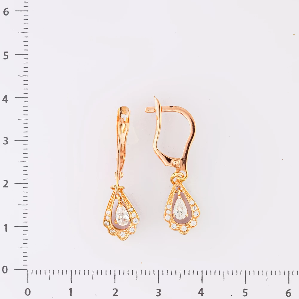 Серьги с фианитом из красного золота 585 пробы