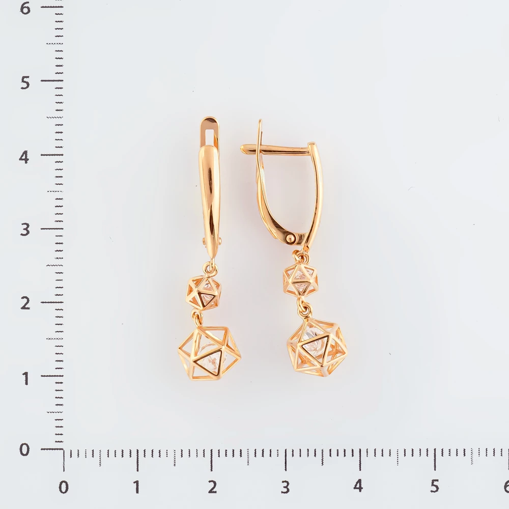 Серьги с фианитом из красного золота 585 пробы