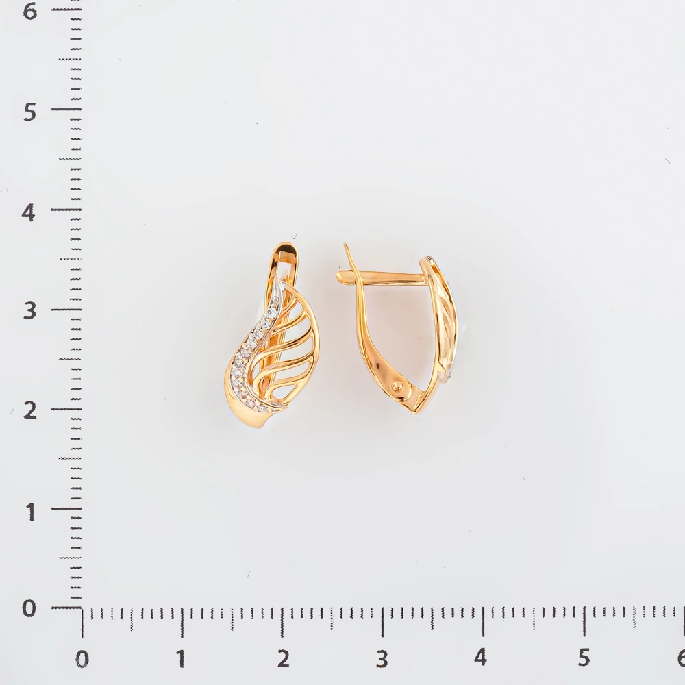 Серьги с фианитом из красного золота 585 пробы