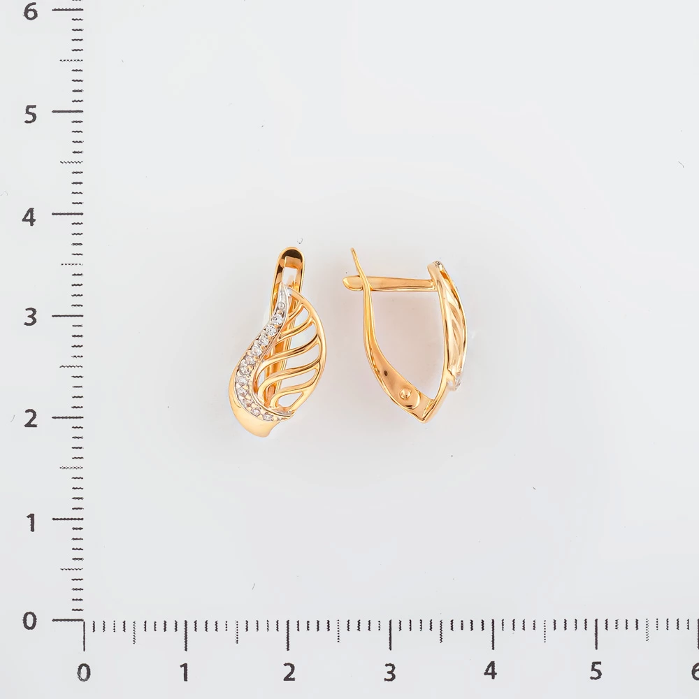 Серьги с фианитом из красного золота 585 пробы