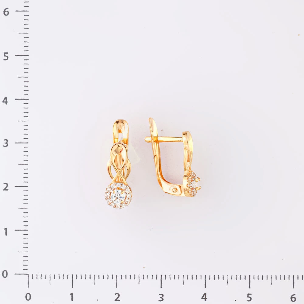 Серьги с фианитом из красного золота 585 пробы