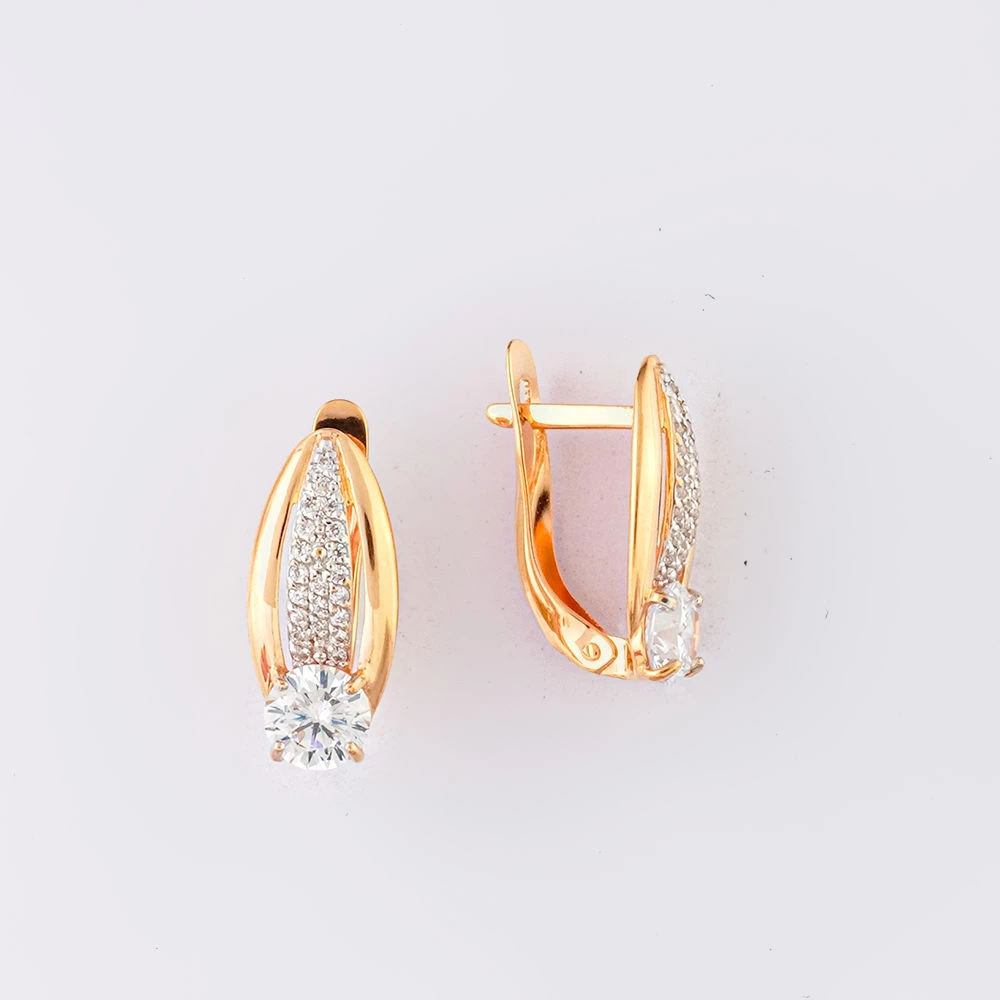 Серьги с фианитом из красного золота 585 пробы