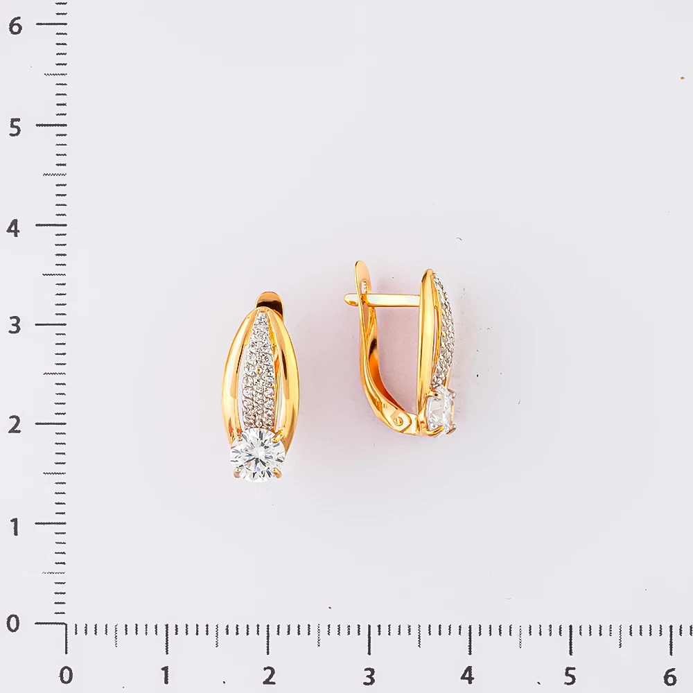 Серьги с фианитом из красного золота 585 пробы