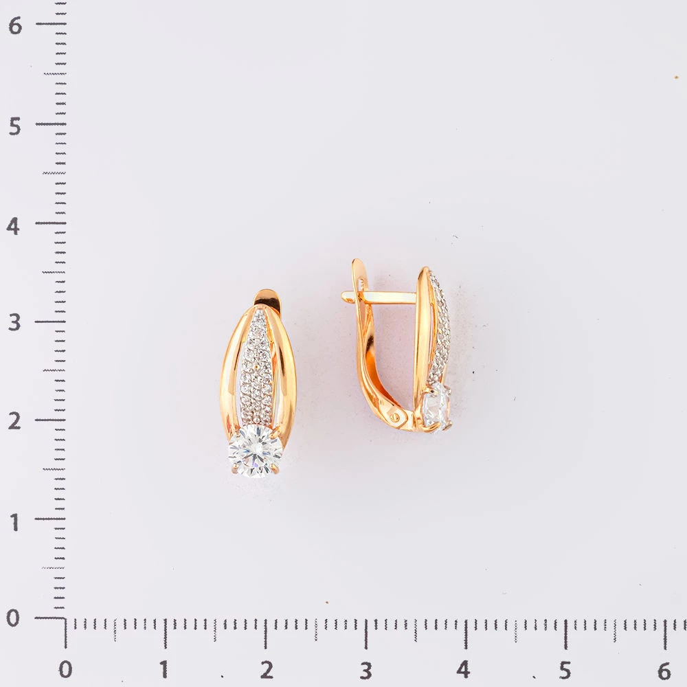 Серьги с фианитом из красного золота 585 пробы