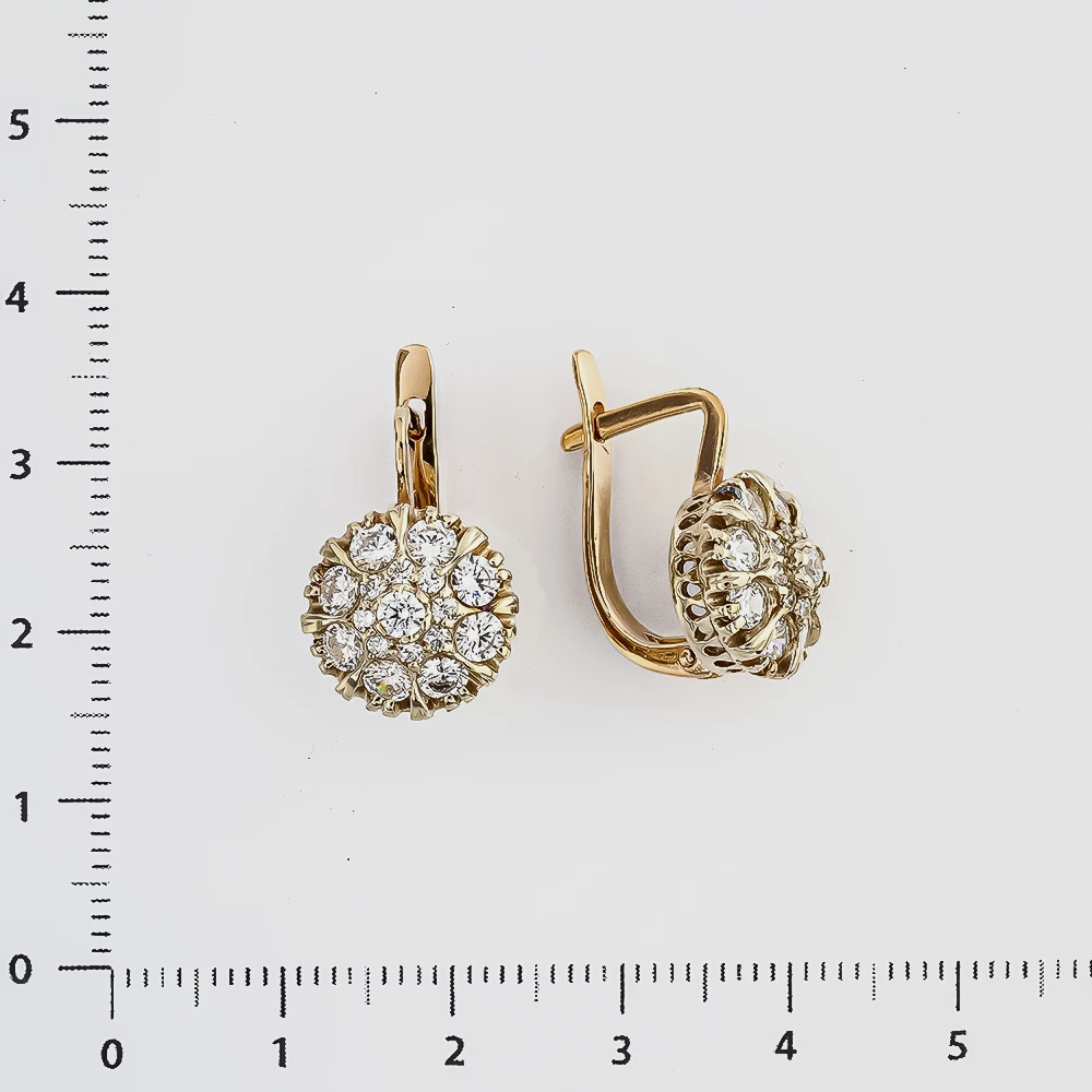 Серьги с фианитом из красного золота 585 пробы