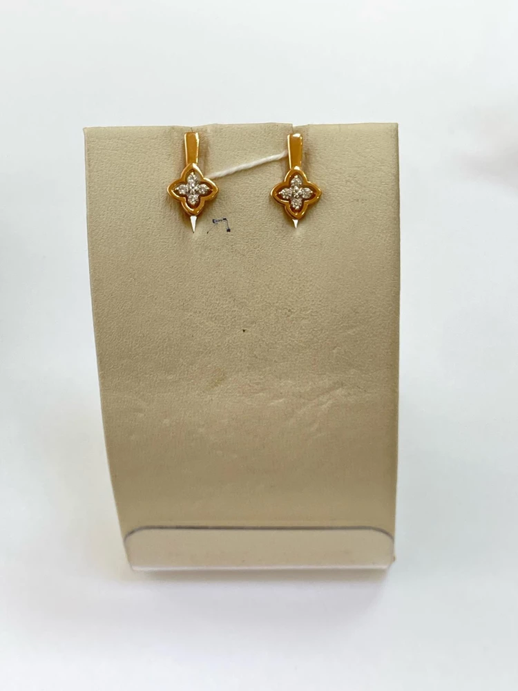 Серьги с фианитом из красного золота 585 пробы