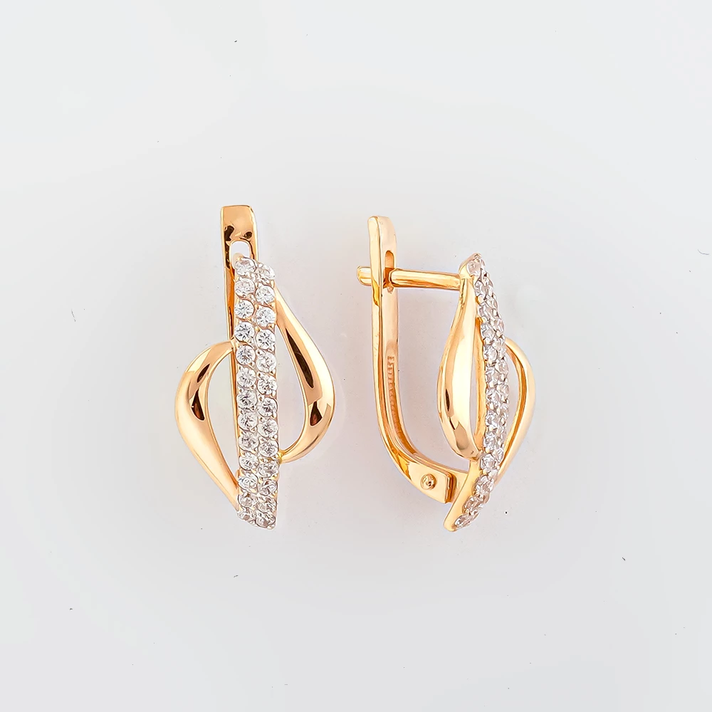 Серьги с фианитом из красного золота 585 пробы