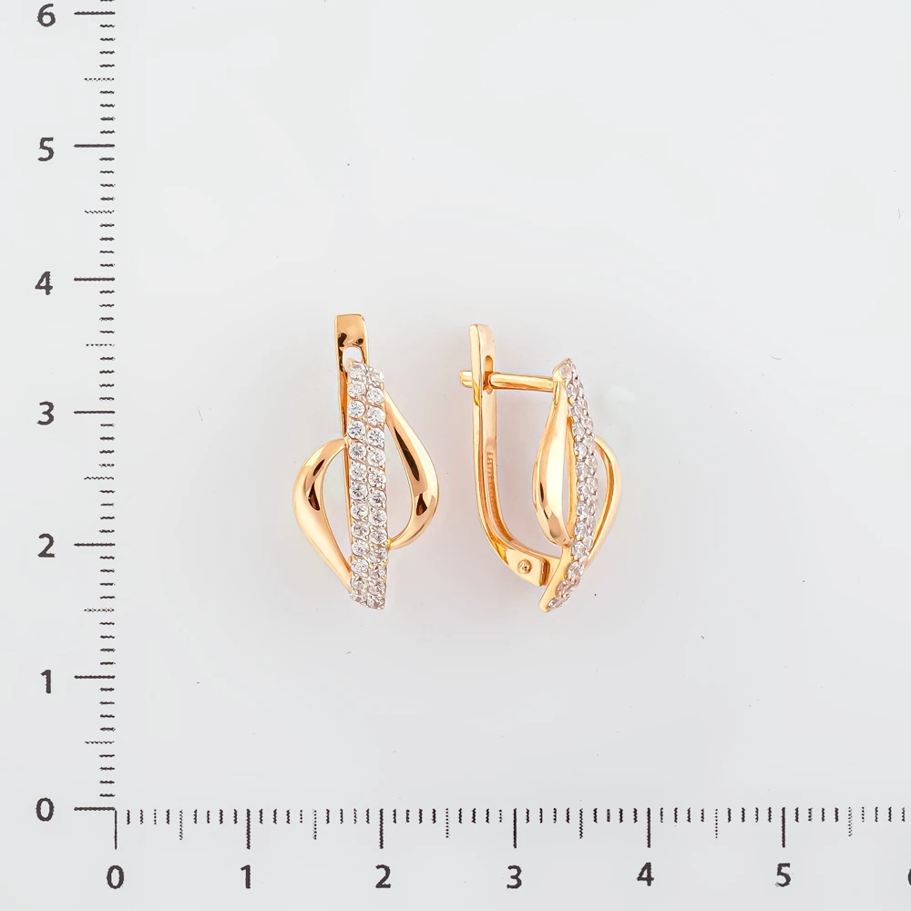 Серьги с фианитом из красного золота 585 пробы