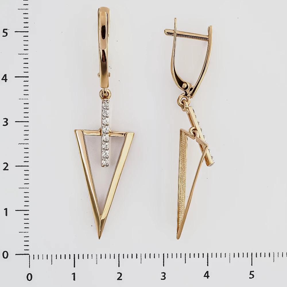 Серьги с фианитом из красного золота 585 пробы