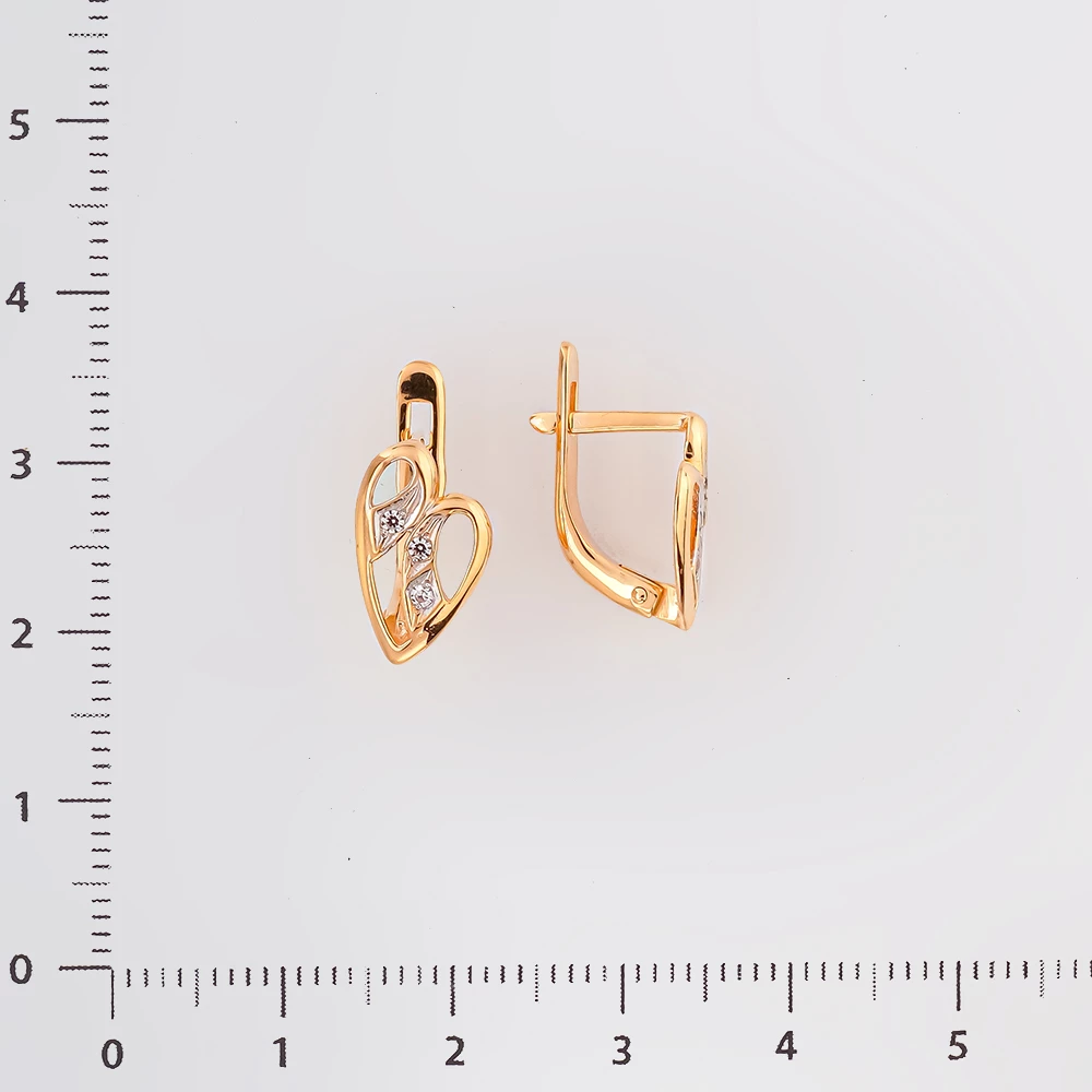 Серьги с фианитом из красного золота 585 пробы