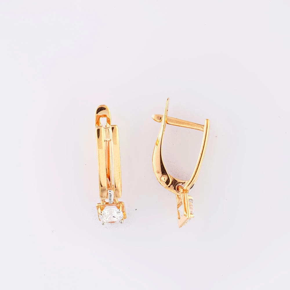 Серьги с фианитом из красного золота 585 пробы