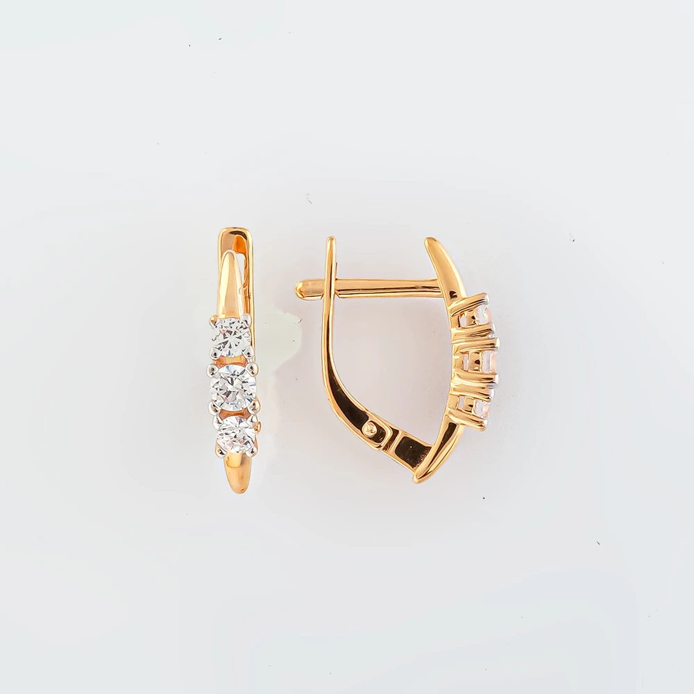 Серьги с фианитом из красного золота 585 пробы