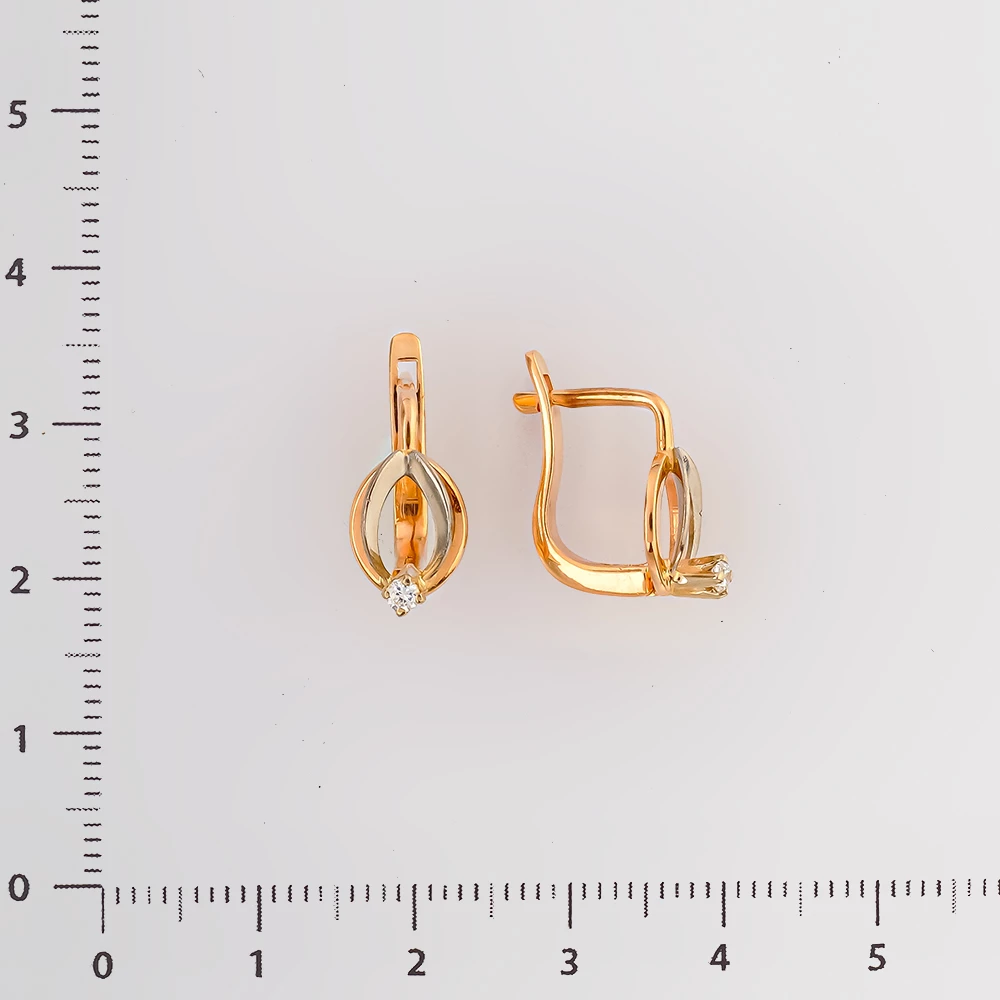 Серьги с фианитом из красного золота 585 пробы