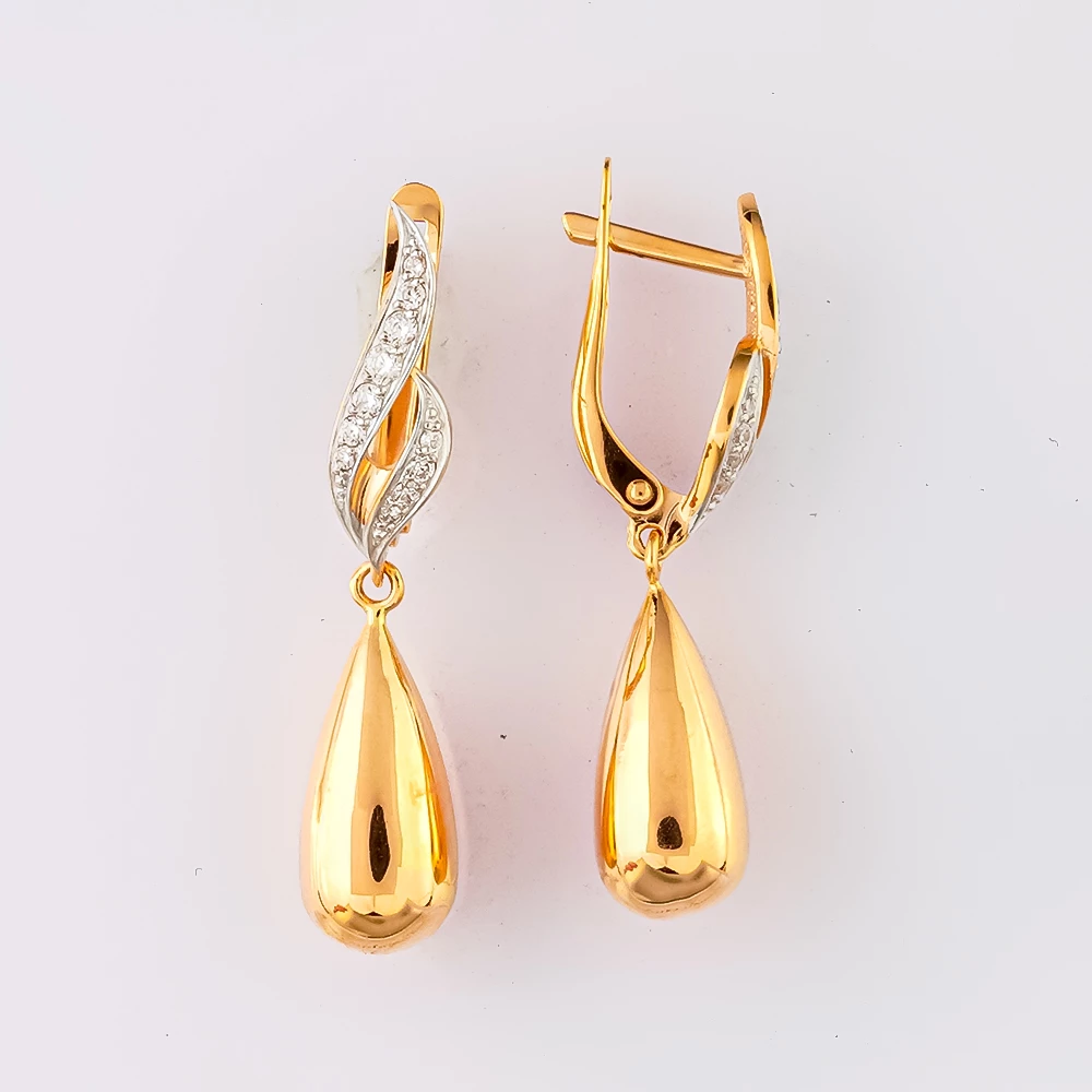 Серьги с фианитом из красного золота 585 пробы
