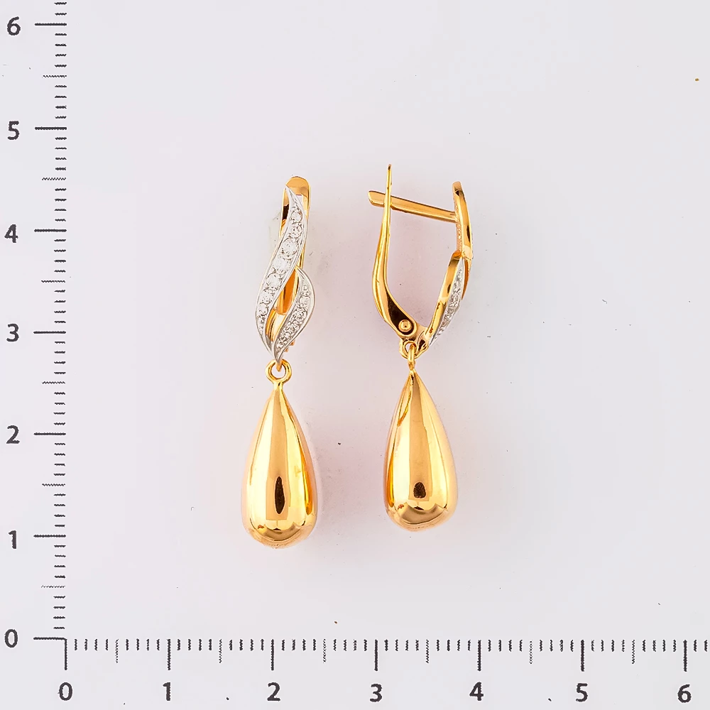 Серьги с фианитом из красного золота 585 пробы
