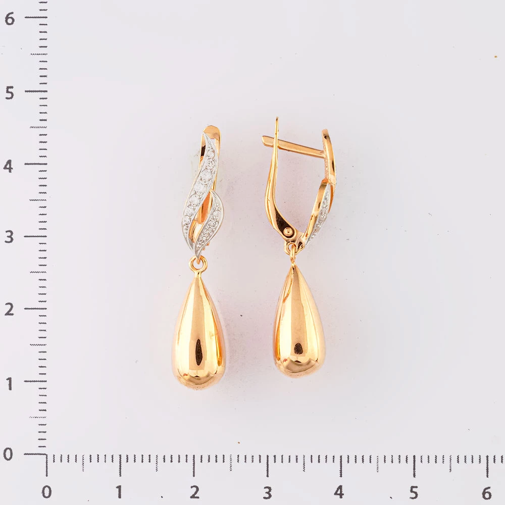 Серьги с фианитом из красного золота 585 пробы