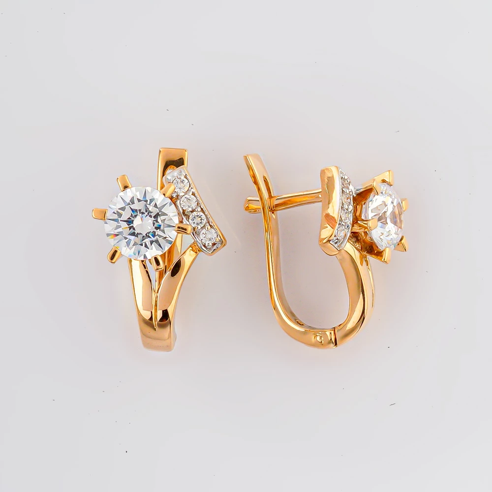 Серьги с фианитом из красного золота 585 пробы