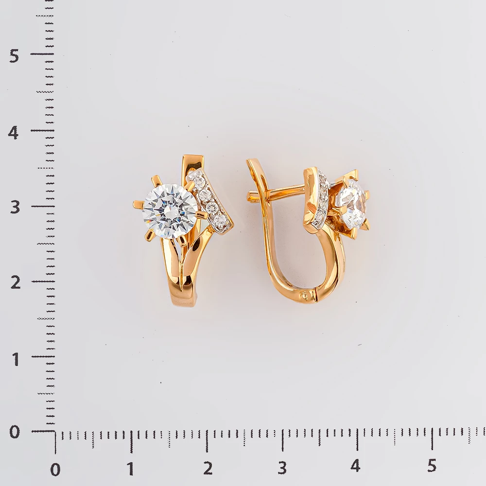 Серьги с фианитом из красного золота 585 пробы