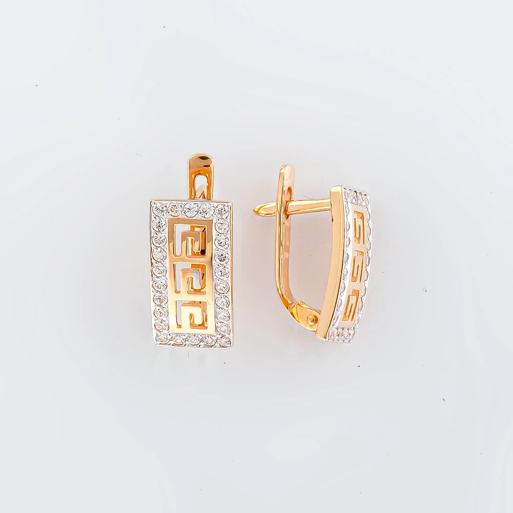 Серьги с фианитом из красного золота 585 пробы