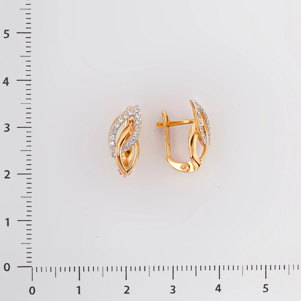 Серьги с фианитом из красного золота 585 пробы