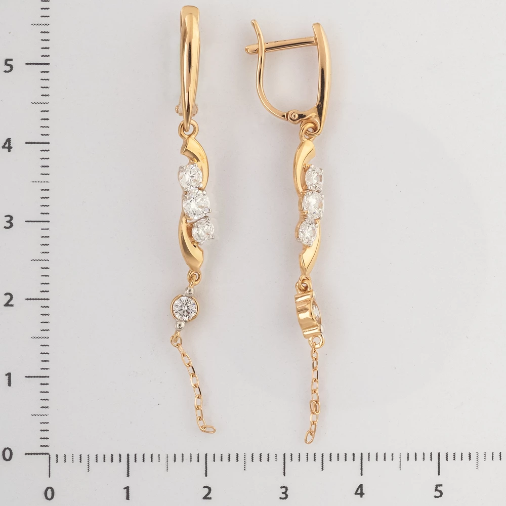Серьги с фианитом из красного золота 585 пробы