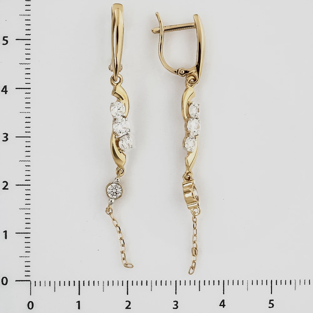 Серьги с фианитом из красного золота 585 пробы