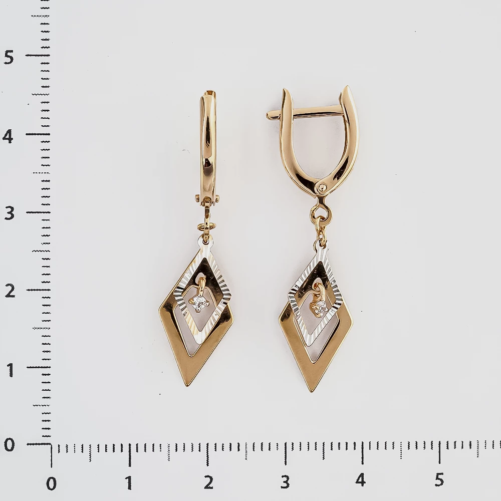 Серьги с фианитом из красного золота 585 пробы