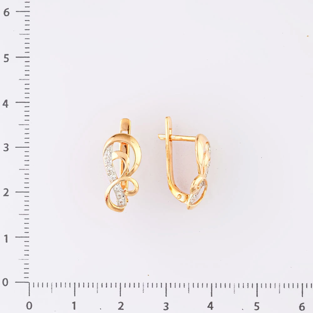 Серьги с фианитом из красного золота 585 пробы
