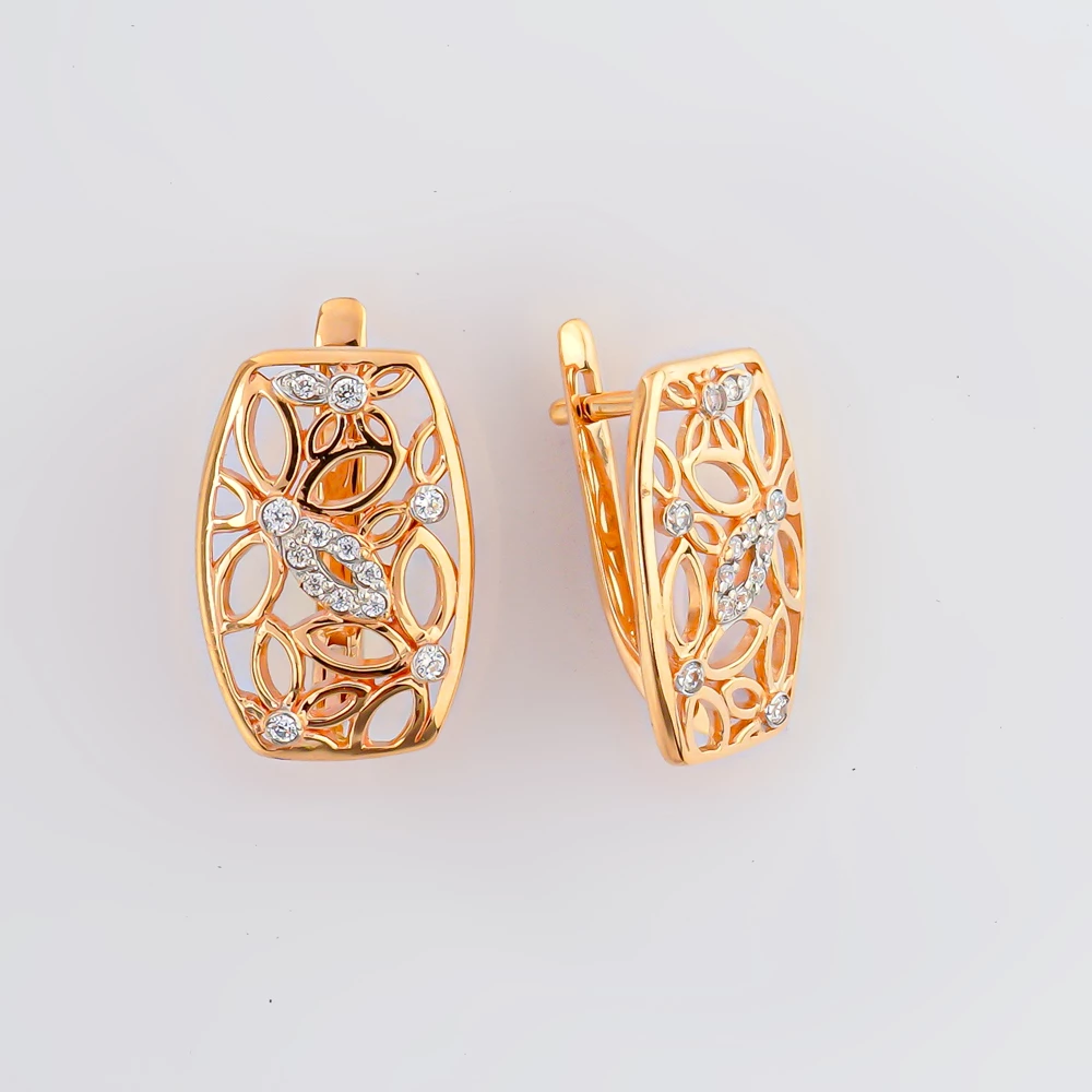 Серьги с фианитом из красного золота 585 пробы