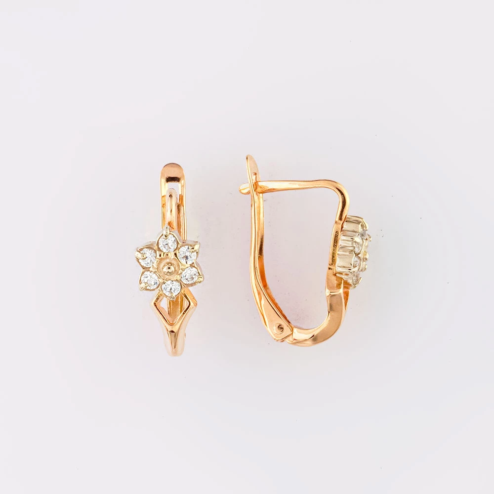 Серьги с фианитом из красного золота 585 пробы