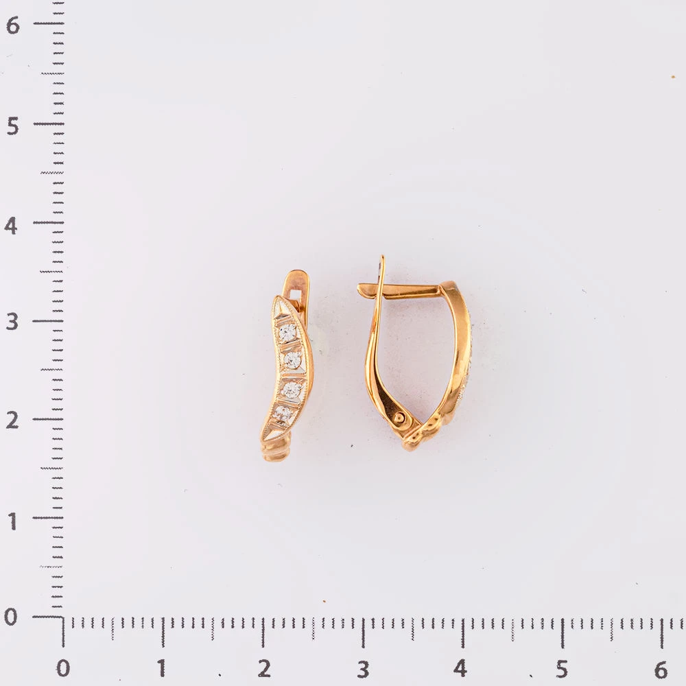 Серьги с фианитом из красного золота 585 пробы